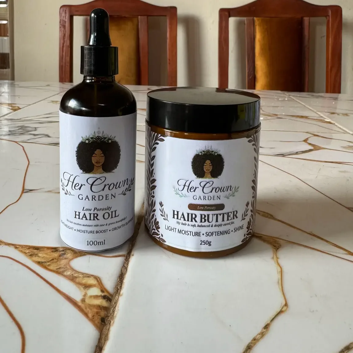 Her Crown Garden oil and butter set for low porosity hair