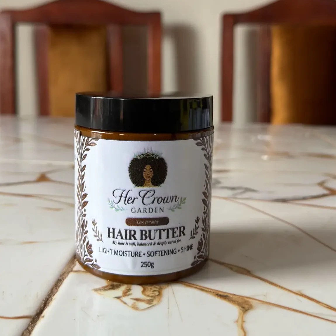 Her Crown Garden hair butter for low porosity hair, 250g amber jar