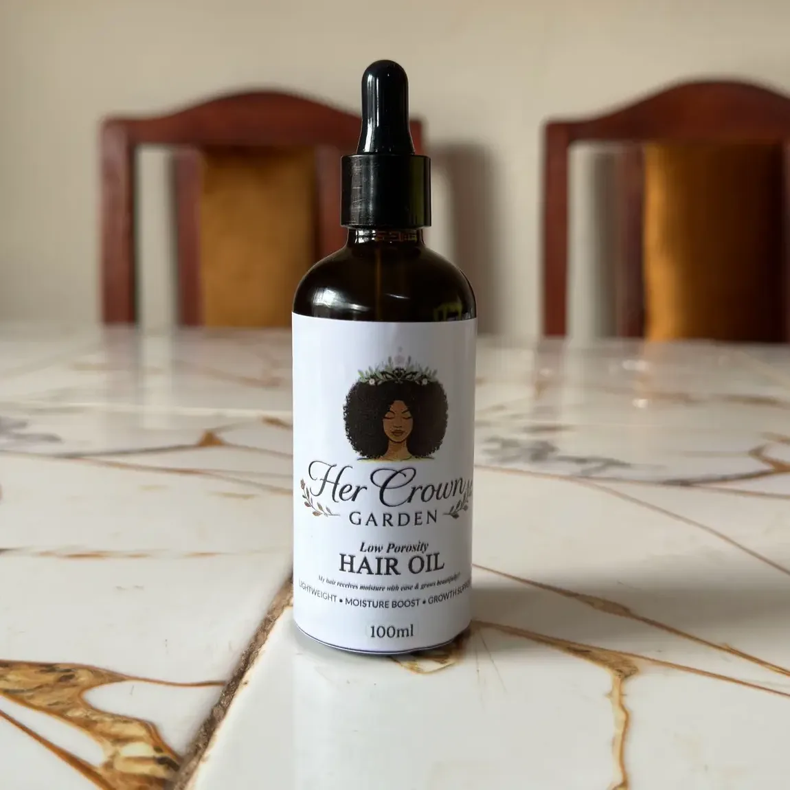 Her Crown Garden hair oil for low porosity hair, 100ml dropper bottle